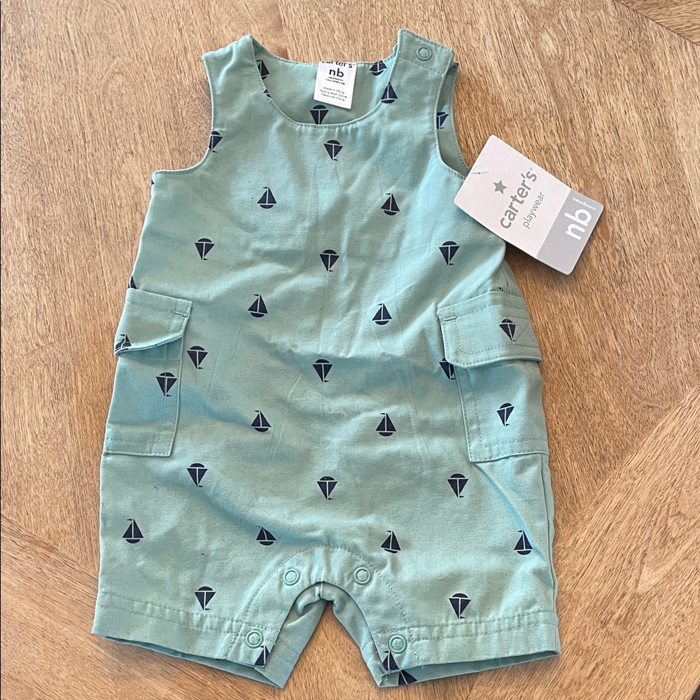 Carter's Teal Sailboat Baby Romper
